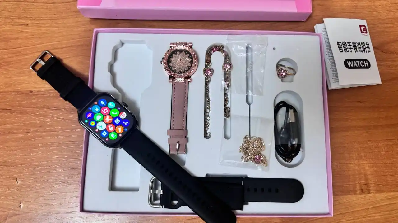 Умные часы набор 7 в 1 для девушек, Smart Watch, классические часы и украшения, смарт часы