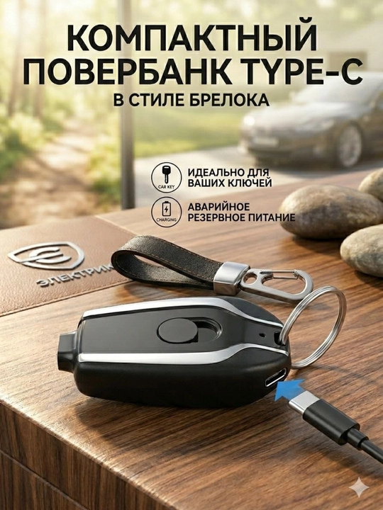 Мини повербанк-брелок 1500 mAh , Lightning + Type-C