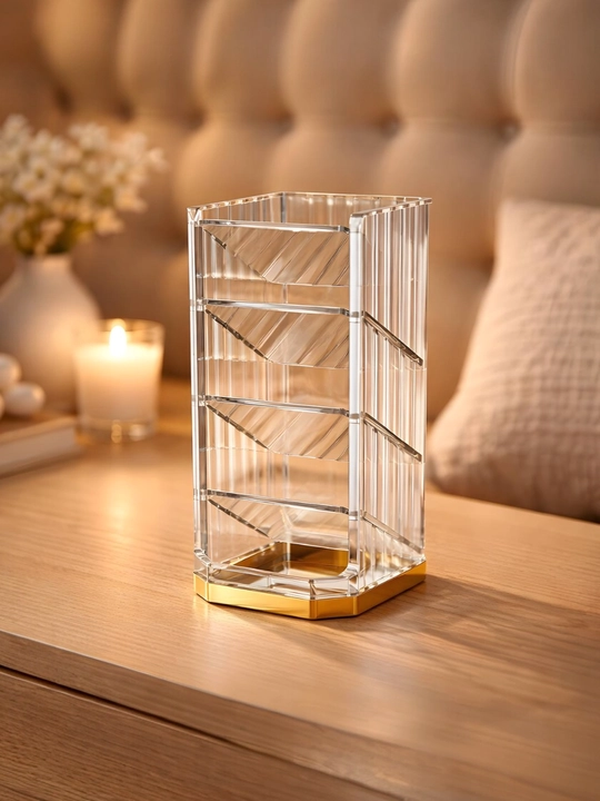Kosmetik organizer Gold akril quti – paxtrali disk va paxta tayoqchalari uchun