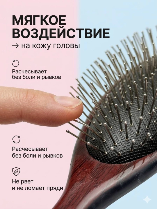 Расческа для ухода за волосами и массажа с металлическими, пластиковыми и деревянными зубьями