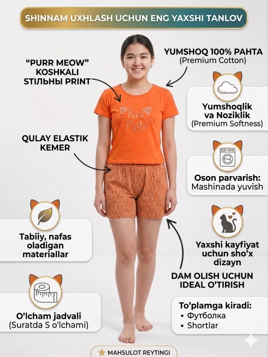 Cinnamoroll shortili ayollar pijamasi, leopard naqshli paxta uy kostyumi