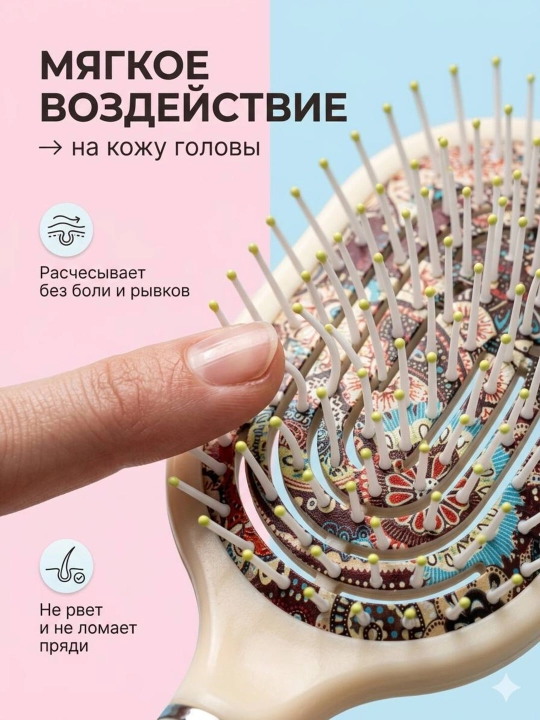 Расческа для ухода за волосами и массажа с металлическими, пластиковыми и деревянными зубьями