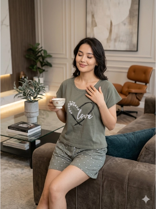 Cinnamoroll shortili ayollar pijamasi, leopard naqshli paxta uy kostyumi