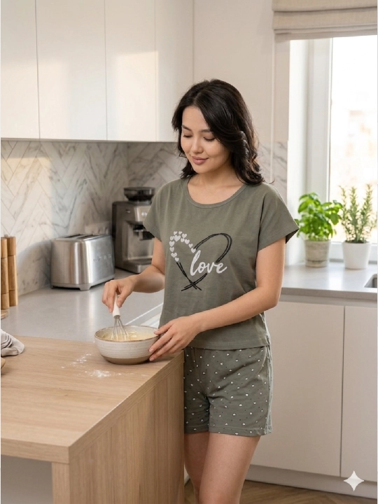 Cinnamoroll shortili ayollar pijamasi, leopard naqshli paxta uy kostyumi