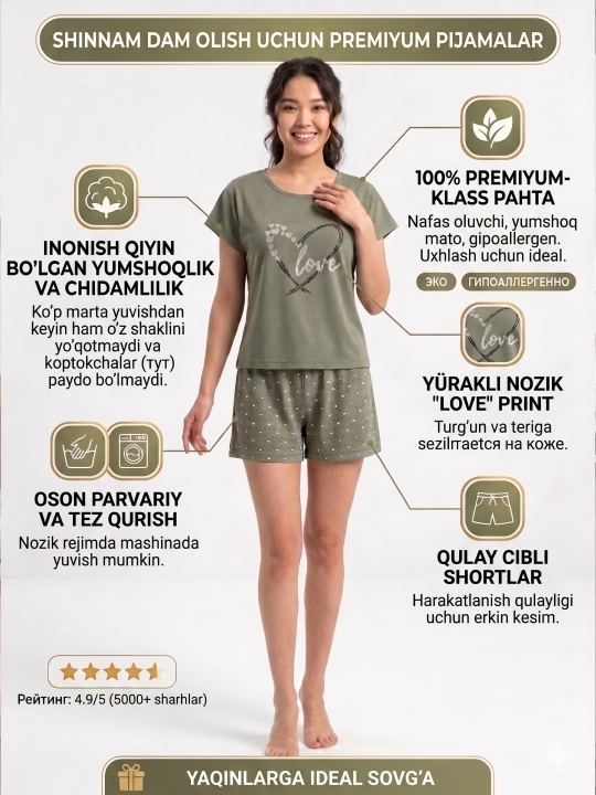 Cinnamoroll shortili ayollar pijamasi, leopard naqshli paxta uy kostyumi