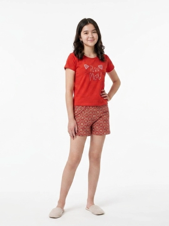 Cinnamoroll shortili ayollar pijamasi, leopard naqshli paxta uy kostyumi