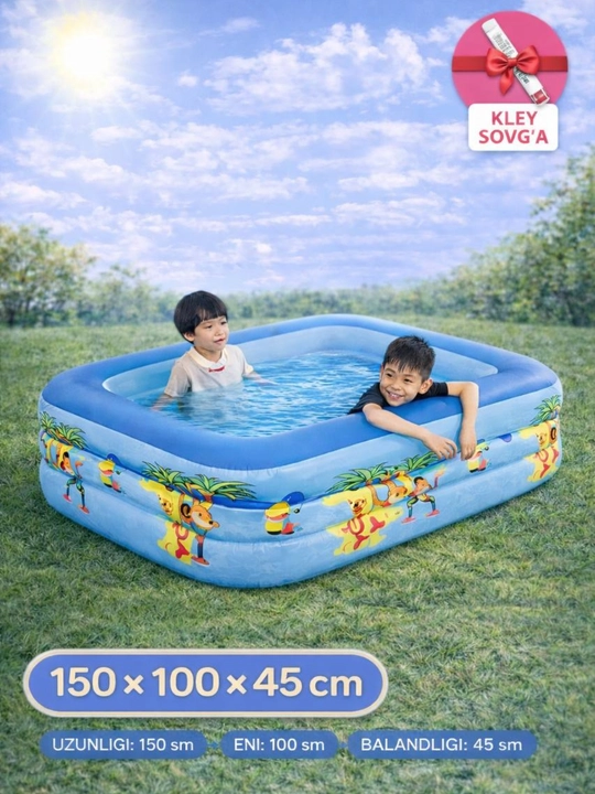Yumshoq tubli shishiriladigan hovuz, bolalar uchun shishiriladigan hovuz, 150×100×45 sm - 