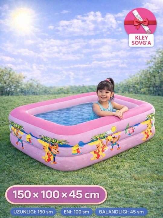 Yumshoq tubli shishiriladigan hovuz, bolalar uchun shishiriladigan hovuz, 150×100×45 sm - 