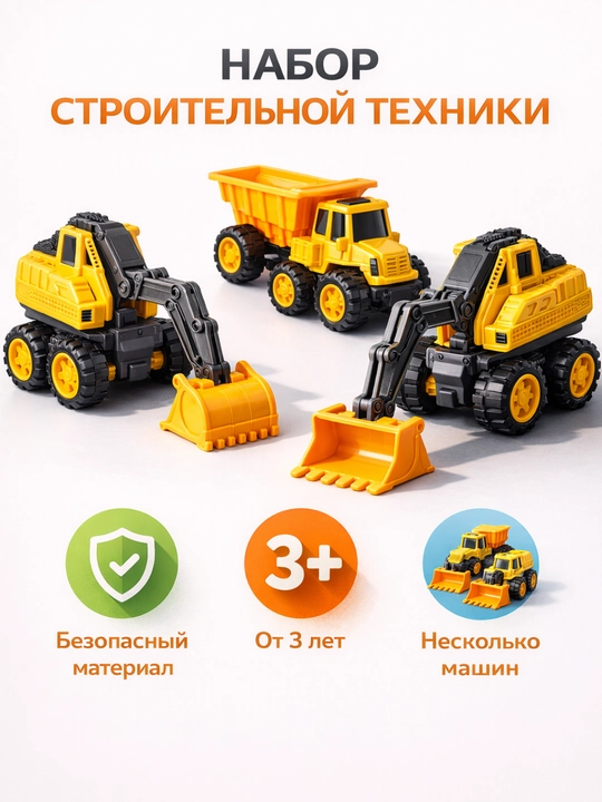 Набор строительной техники для детей, игрушечные машинки 3+