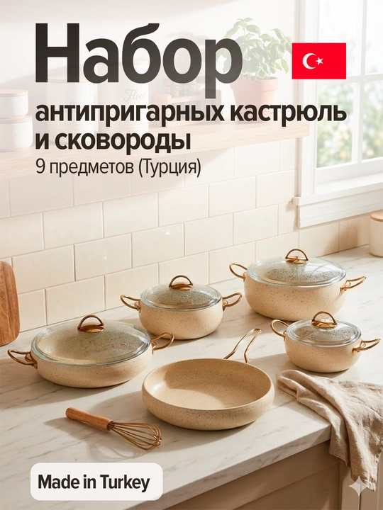 OMS Granit — набор антипригарных кастрюль и сковороды (Турция) - 