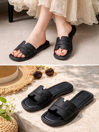 Женские тапочки высокого качества, Hermes, размеры 36-40 — NUZA17-HERMESNUZA17-ЧЕРН-3637