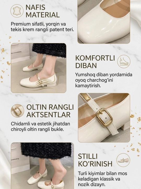 Ayollar bahorgi tuflisi, to'rtburchak burunli baletkalar