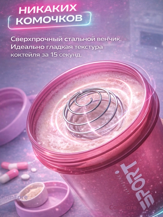 Sport uchun shayker butilka, spiral va protein uchun idishi bilan, 450 ml