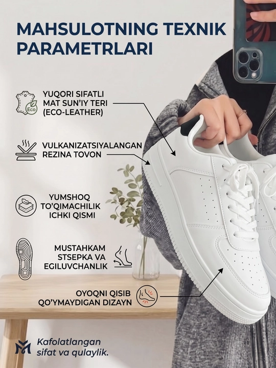 Erkaklar oq krossovkasi, kuzgi, zamonaviy, sport krossovkalari