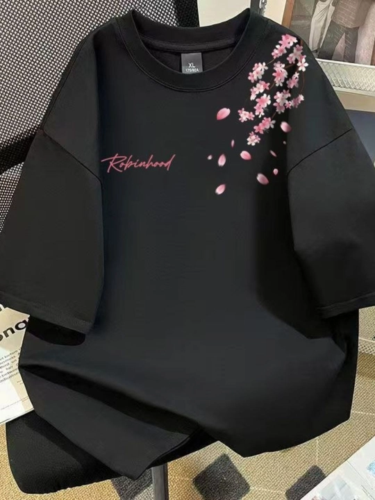 Ayollar uchun sakura guli tushirilgan fudbolka, 100% sof paxta