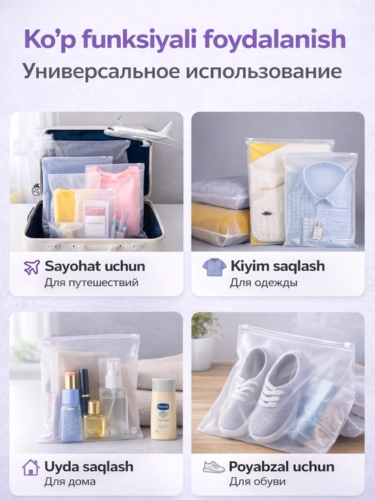 Матовый ZIP-пакет с бегунком 100 мкм, для упаковки товаров и хранения вещей 15x15 20x25
