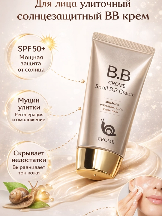 Тональный крем BB Crome Snail SPF 50+ многофункциональный, отбеливающий, 50 мл - 