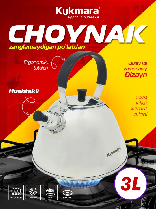 Choynak Kumkara, zanglamaydigan po'latdan, 3 litr - 