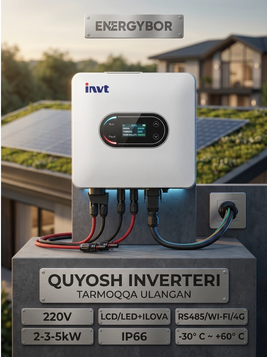 Invertor INVT XT235TG, 2-3-5 KW, ONGRID, MPPT 98.3%, IP 65, yuqori samarador - 