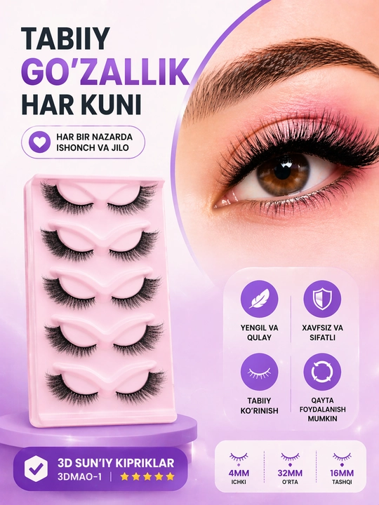 Soxta kirpiklar 3D, 5 juft - 