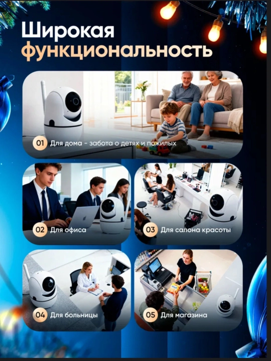Wi-Fi камера видеонаблюдения с ночным видением, поворотом 360, датчиком движения