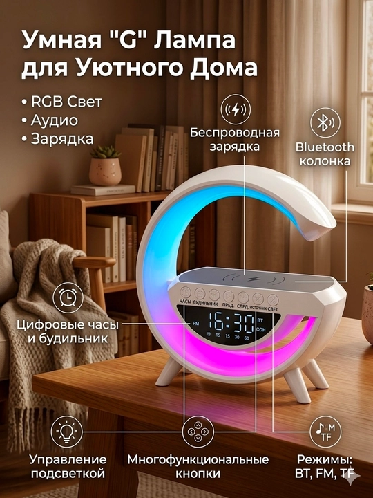 Современные умные часы, с Bluetooth-колонкой и RGB подсветкой