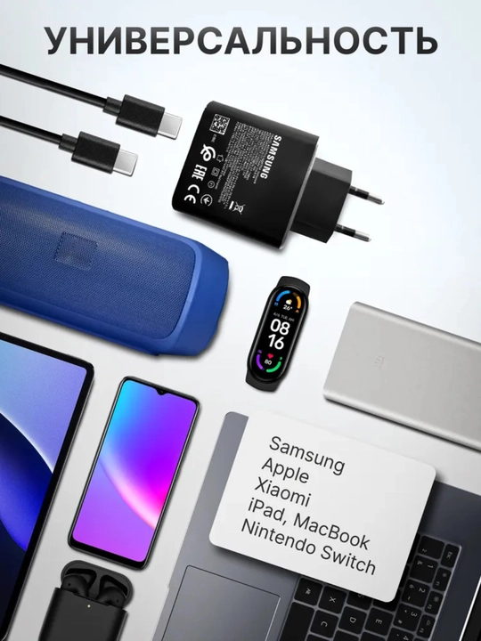 Samsung 45W PD Быстрое зарядное устройство + кабель USB-C to USB-C 3A