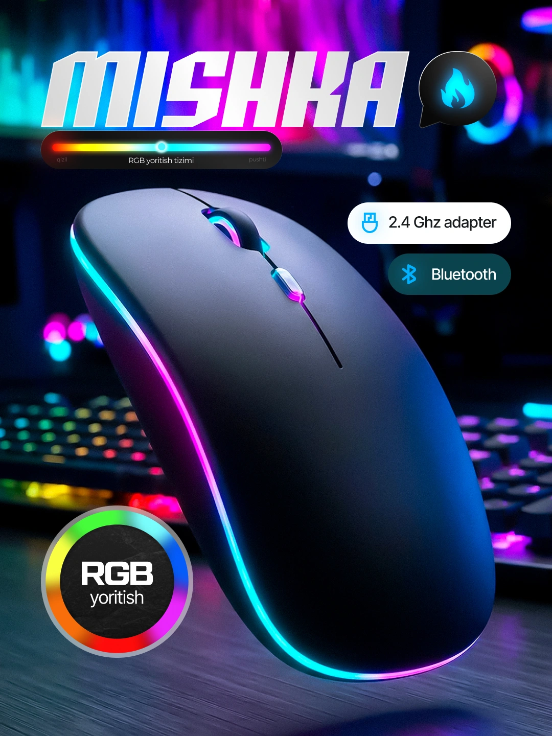 Беспроводная бесшумная RGB-мышь для ПК и ноутбука за 29990 сум со скидкой 33%. Uzum Market