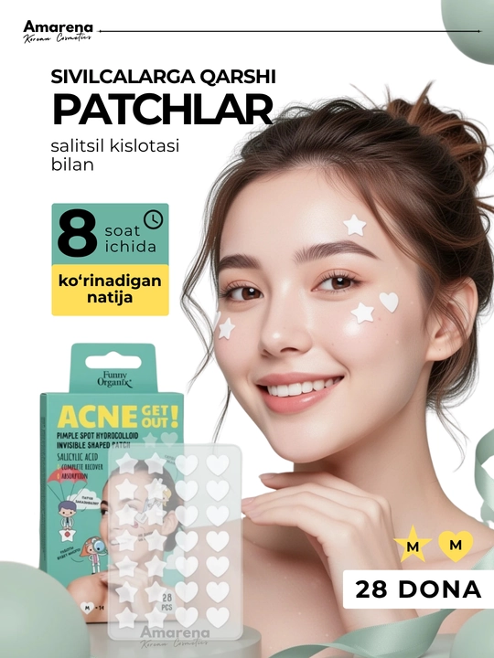 Pimple patch husnbuzarlarga qarshi gidrokolloid stikerlar, ko‘rinmas, 3 o‘lcham