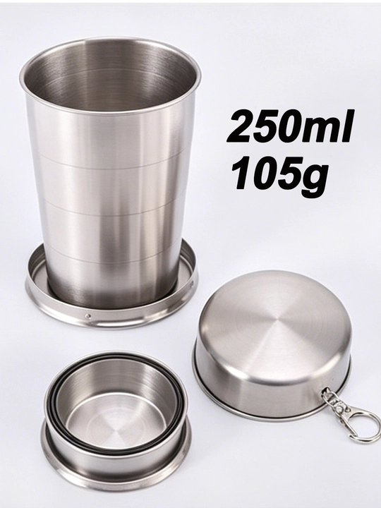 Gofun 304 zanglamas po‘lat buklanadigan stakan 250 ml — sayohat va piknik uchun