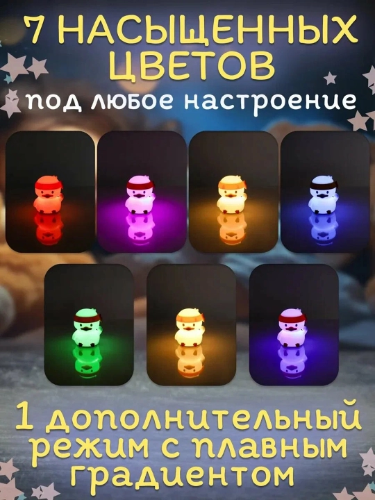 Детский силиконовый ночник Панда и утка — светильник, игрушка и подставка (USB, сенсорный)