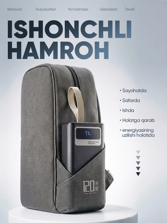 Tez zaryadlanuvchi tashqi akkumulyator, powerbank, 50000, 100000 mA/soat