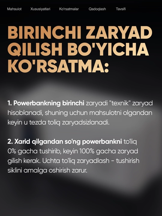 Tez zaryadlanuvchi tashqi akkumulyator, powerbank, 50000, 100000 mA/soat