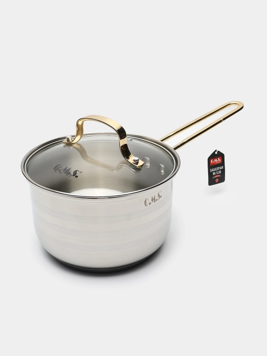 Ковш кухонный, с крышкой, из нержавеющей стали, O.M.S. 16010