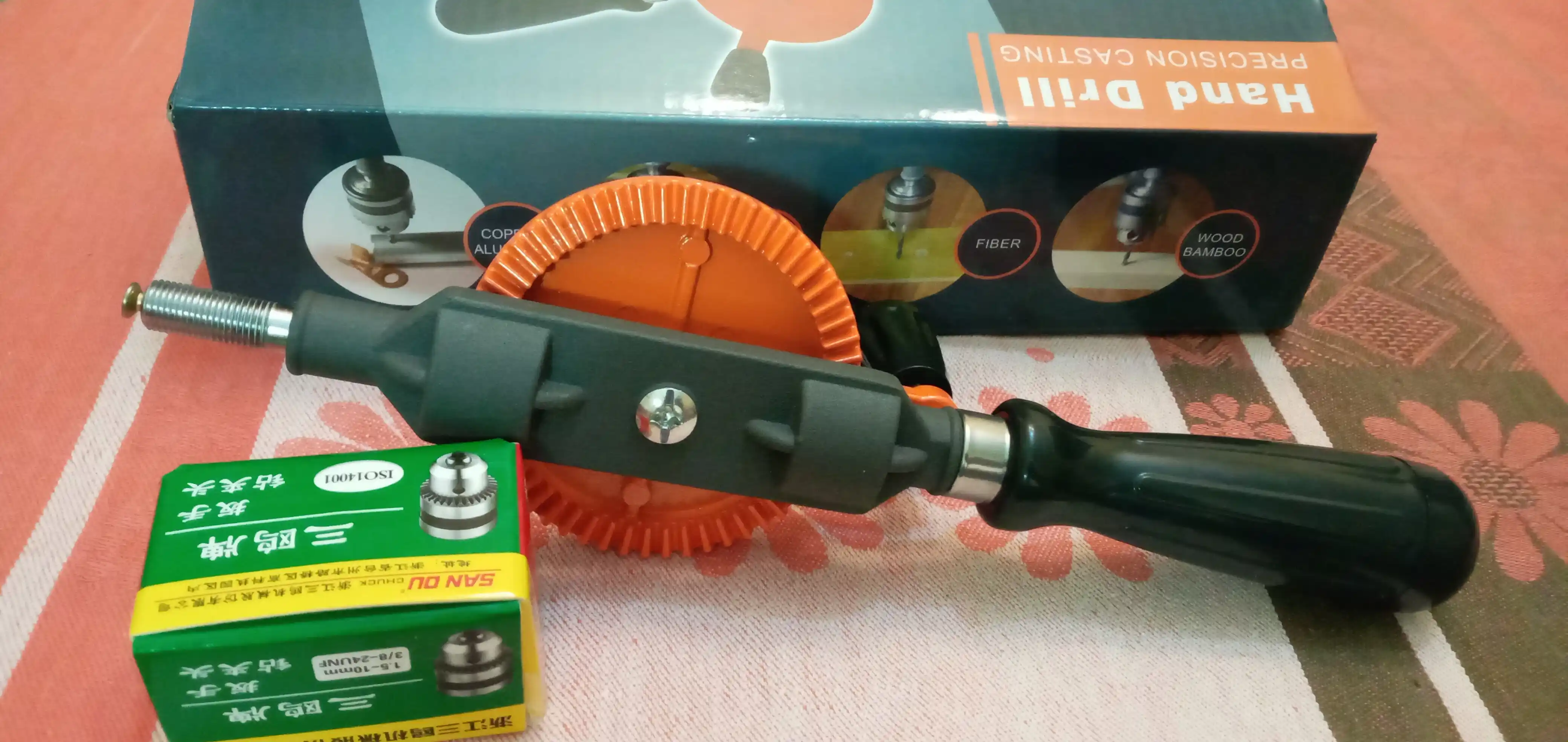 Qo‘l drel, 0,5-6 mm li uch kulachokli patron, aniq ishlar uchun qo‘l buragichi