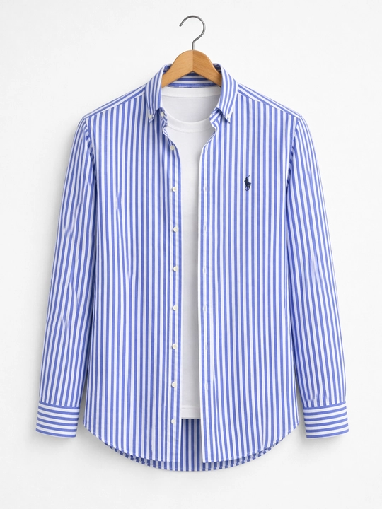 Мужская рубашка с длинными рукавами, с полосками в стиле Polo