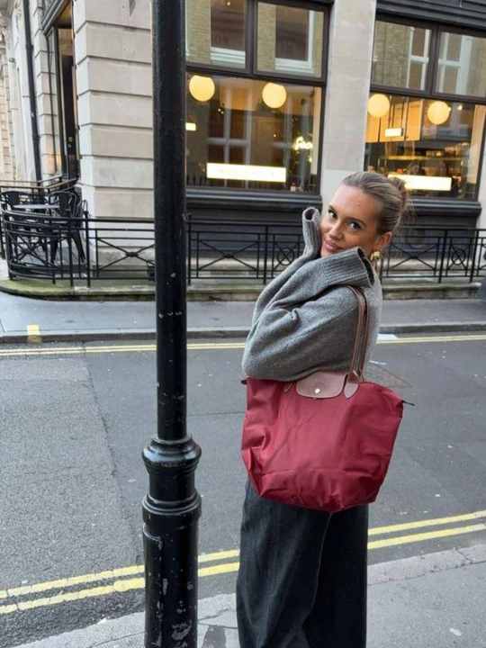 Maktab sumkasi, katta, ayollar uchun, Longchamp uslubida, o‘lchami M, tovut, shopper, A4 formatda