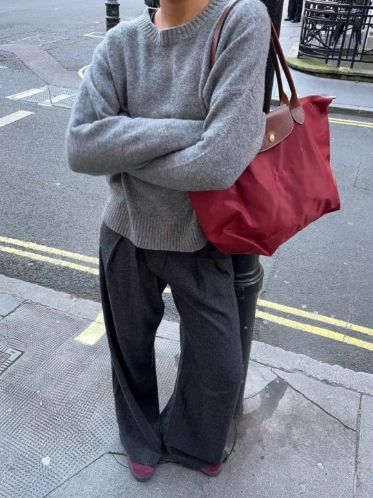 Maktab sumkasi, katta, ayollar uchun, Longchamp uslubida, o‘lchami M, tovut, shopper, A4 formatda