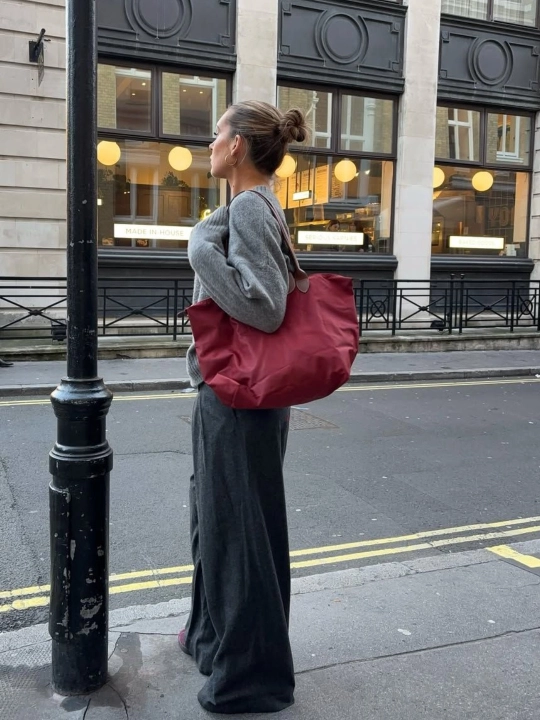 Maktab sumkasi, katta, ayollar uchun, Longchamp uslubida, o‘lchami M, tovut, shopper, A4 formatda