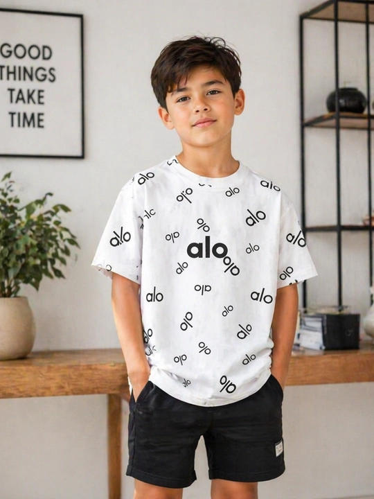 Bolalar futbolkasi 9-12 yosh paxta oq print trend qulay yozgi