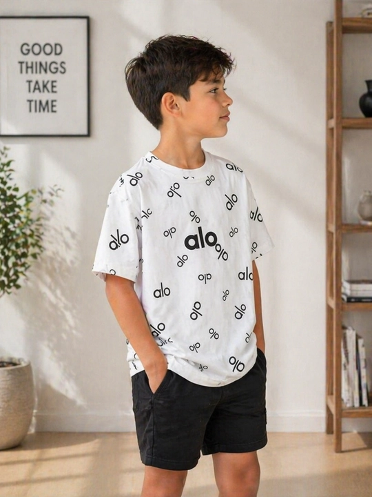Bolalar futbolkasi 9-12 yosh paxta oq print trend qulay yozgi