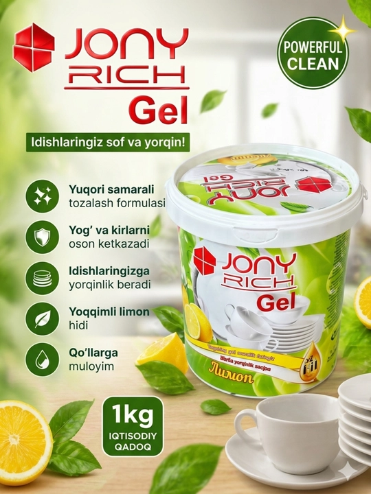 Idish yuvish gel, 1kg , Jony Rich - 