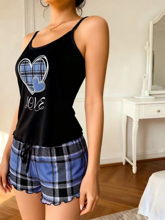 Ayollar uchun yozgi pijama: printli to‘plam (top va shorti), poliester