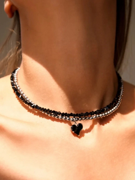 Elegant 4 tasi 1 da choker, ayollar nozik yurak zanjir taqinchoqlari, ayollar marjonlari