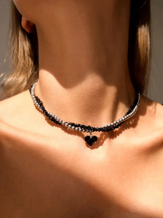 Elegant 4 tasi 1 da choker, ayollar nozik yurak zanjir taqinchoqlari, ayollar marjonlari