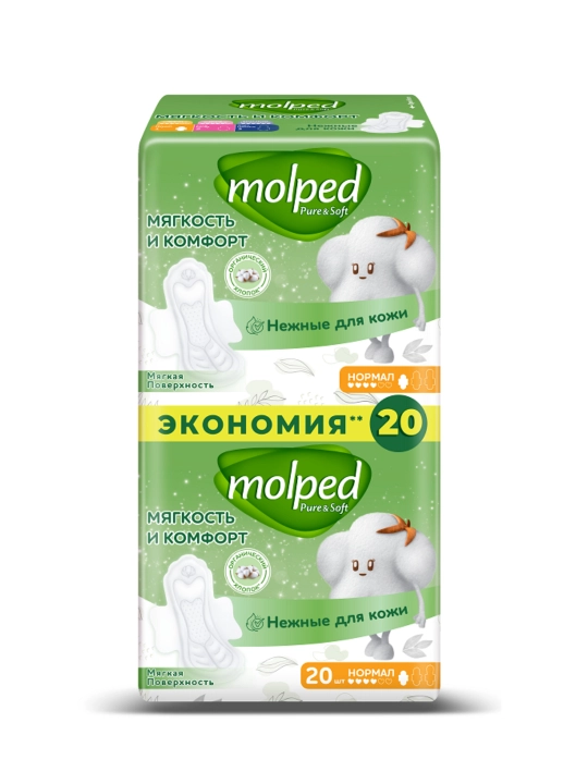 Прокладки ультратонкие Pure Soft с крылышками Normal 20 шт Molped - 