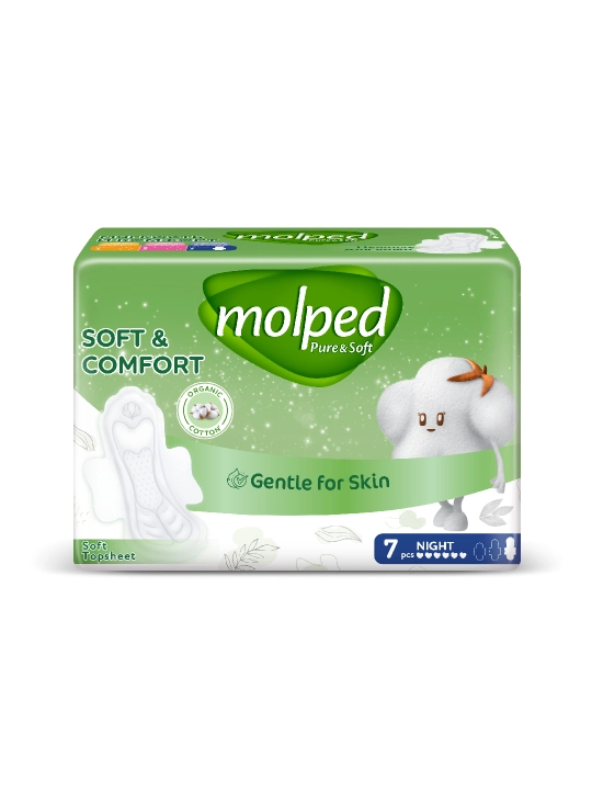 Прокладки ультратонкие Pure Soft с крылышками ночные 7 шт Molped - 