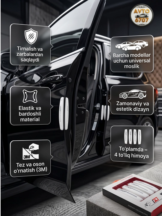 Avtomobil eshigi uchun himoya qoplamasi IPOP, tirnalishga qarshi universal yostiqcha 4 ta dona