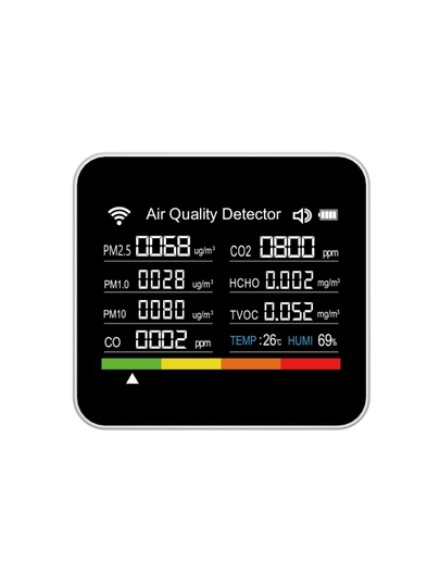 Havo analizatori 14 in 1, CO2 PM2.5 TVOC HCHO WiFi Tuya, Type-C 8