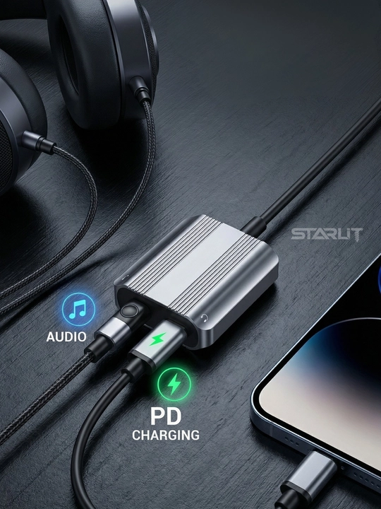 Адаптер-разветвитель Type-C, 2 в 1—зарядка и наушники,USB-C splitter, аудио+зарядка, 12 Вт